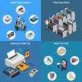 Advertising agency printing house concept 4 isometric compositions with digital technology creating pictures press device Royalty Free Stock Photo