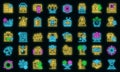Advertising agent icons set vector neon
