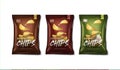 Advertising bag of realistic potato chips set. Royalty Free Stock Photo