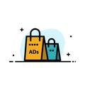 Advertising, Bag, Purse, Shopping Ad, Shopping Business Flat Line Filled Icon Vector Banner Template