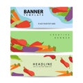 Advertising banner with fresh Vegetables, healthy food illustration, outlined hand drawn graphic