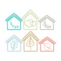 Advertising banner house eco green home. Vector icon logo concept . Abstract organic ecology building leaf. Cartoon Royalty Free Stock Photo