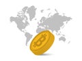 An advertising banner with the image of one gold volumetric coin of the digital virtual cryptocurrency bitcoin on a Royalty Free Stock Photo
