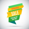 Advertising banner. Incredible sale. Each second item free. Vector illustration.