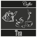 Advertising banner with the inscription coffee and tea sing. Icon cup with a spoon and rising steam.