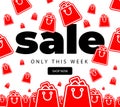 Advertising banner with the inscription sale, only this week and around a bunch of red shopping bags Royalty Free Stock Photo