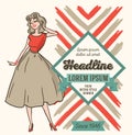 Advertising banner in retro american style, 1950s styled woman