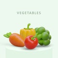 Advertising banner for vegetable farmer market. 3D carrot, broccoli, paprika, tomato Royalty Free Stock Photo