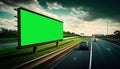 Advertising billboard green screen beside the expressway with car motion blur. Generative AI Royalty Free Stock Photo