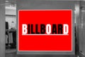 Advertising Billboard mockup panoramic banner with red light box showcase in department store,display space for text design Royalty Free Stock Photo