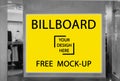 Advertising Billboard mockup panoramic banner with yellow light box showcase in department store,display space for text design Royalty Free Stock Photo