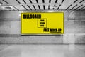 Advertising Billboard mockup panoramic with yellow light box showcase in subway,display empty space for text design message or