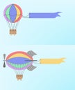 Advertising blimp airship set Vector cartoon style background