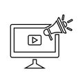 Advertising, bullhorn, marketing, megaphone, video outline icon