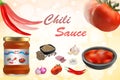 Advertising chili sauce with complete composition.