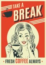 Advertising coffee retro poster with pop art woman Royalty Free Stock Photo