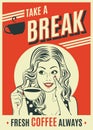 Advertising coffee retro poster with pop art woman