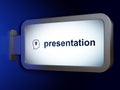 Advertising concept: Presentation and Head With Lightbulb on billboard background Royalty Free Stock Photo