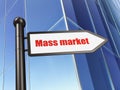 Advertising concept: sign Mass Market on Building background