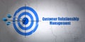 Advertising concept: target and Customer Relationship Management on wall background