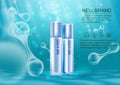 Advertising cosmetic skin care product template, with Bokeh and Water background.