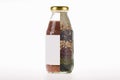 Advertising glass bottle product of blended natural cereal from fresh organic soybeans, red beans, white beans, mung beans, and