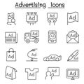 Advertising icon set in thin line style Royalty Free Stock Photo