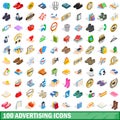 100 advertising icons set, isometric 3d style Royalty Free Stock Photo