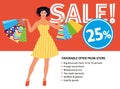 Sale and discounts. Beautiful Asian girl with purchases from the store Royalty Free Stock Photo