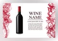 Advertising magazine page,wine presentation brochure. Illustration of a dark bottle of red wine in photorealistic style