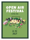 Advertising placard of open air festival. Vertical poster of performance in amusement park. Musicians play music on Royalty Free Stock Photo