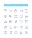 Advertising planning and analysis vector line icons set. Advertising, Planning, Analysis, Strategies, Research