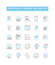Advertising planning and analysis vector line icons set. Advertising, Planning, Analysis, Strategies, Research