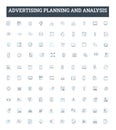 Advertising planning and analysis vector line icons set. Advertising, Planning, Analysis, Strategies, Research