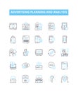 Advertising planning and analysis vector line icons set. Advertising, Planning, Analysis, Strategies, Research