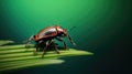 Advertising portrait, banner, orange bug sitting on the surface, isolated on green background