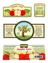 Advertising poster apple jam label, sticker ads fruit jelly foodstuff, pome tablet flat vector illustration, isolated on