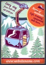 Advertising poster design with illustration of cableway and a wood on dusty background
