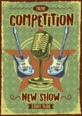 Advertising poster design with illustration of a microphone and guitars on background Royalty Free Stock Photo