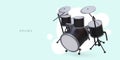 Advertising poster for musical instrument shop with 3d realistic drum set