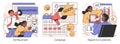 Advertising process set. Flat vector illustration.