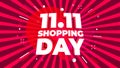 11.11 advertising sale banner template. Global shopping world sales day poster on red background