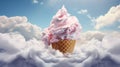 Advertising shot, flying colorful ice cream cone with colorful sugar sprinkles and gelatins in a cone Royalty Free Stock Photo