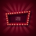 Advertising signboard, banner, emblem for attracting customers. A quadrangle, a trapezoid with glowing light bulbs. Royalty Free Stock Photo