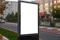 Advertising space under the poster. Lightposter citylight mockup small billboard in the city near the roadway. white space for