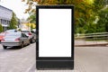 Advertising space under the poster. Lightposter citylight mockup small billboard in the city near the roadway. white space for