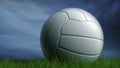 Advertising style 3d rendering of soccer ball on green pitch grass field isolated on a night foggy background with no people in Royalty Free Stock Photo