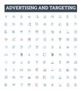 Advertising and targeting vector line icons set. Advertising, Targeting, Promotion, Campaign, Market, Demographics