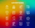 Advertising thin line icons set: billboard, street ads, newspaper, magazine, product promotion, email, GEO targeting, social media Royalty Free Stock Photo