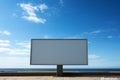 Advertising vision outdoor billboard mock up against a blue sky backdrop